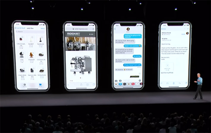 AR Quick Look launching from an email during WWDC 2018 Apple Keynote, far right, note it's an attachment 