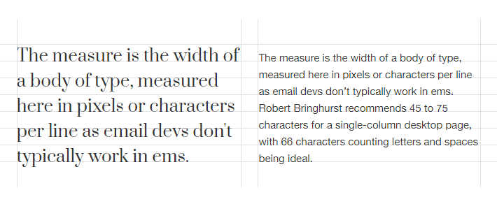 Two sizes of type set on a 24px baseline, left 24/36 and right 15/24 both line heights divisible by six