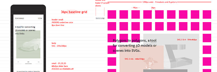 One of four comps handed to dev for the interactive SVG project designed on a modular grid