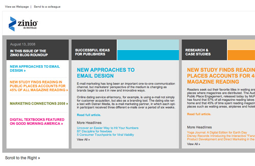 View Zinio side scrolling email