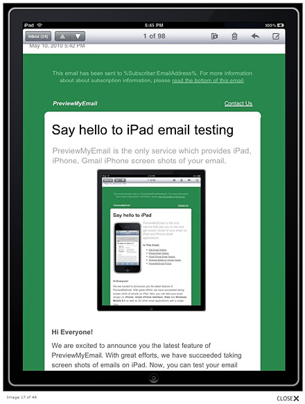 iPad email preview in PreviewMyEmail