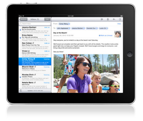 Email on the iPad in Landscape