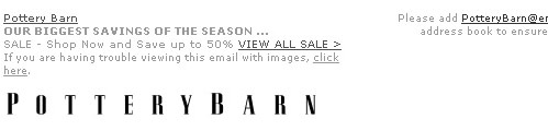 Pottery Barn link in preview pane