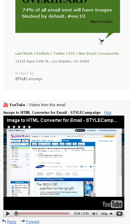 YouTube video playing in Gmail