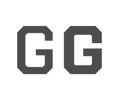 Variable font Graduate spelling out the letter GG set with two different grade settings, a blocky typeface inspired by varsity style lettering