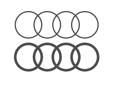 Four overlapping Audi rings up top in a thin weight, four below it in a thicker weight