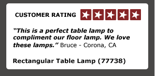 CUSTOMER RATING This is a perfect table lamp to compliment our floor lamp. We love these lamps. Bruce - Corona, CA Rectangular Table Lamp (77738)
