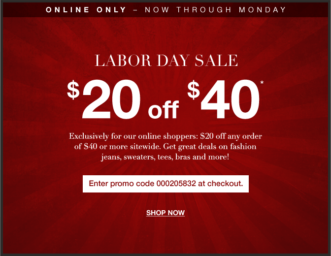 Labor Day Sale: $20 Off Any $40 Or More Purchase