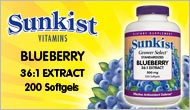 Sunkist Vitamins, Blueberry, 36:1 Extract, 200 Softgels