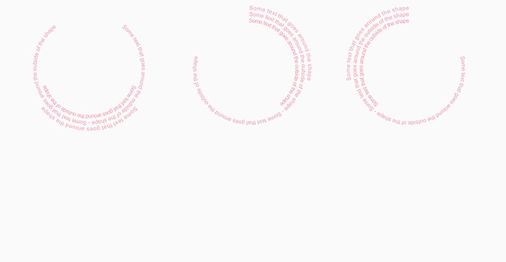 Three lines of pink text drawn around a circle, in different alignments 