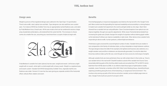 Two paragraphs of text side-by-side drawn using VML textbox