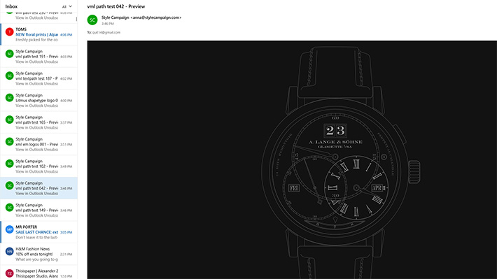The Lange watch rendering fine in Win 10 Mail, while it differs slightly it renders vectors fine.