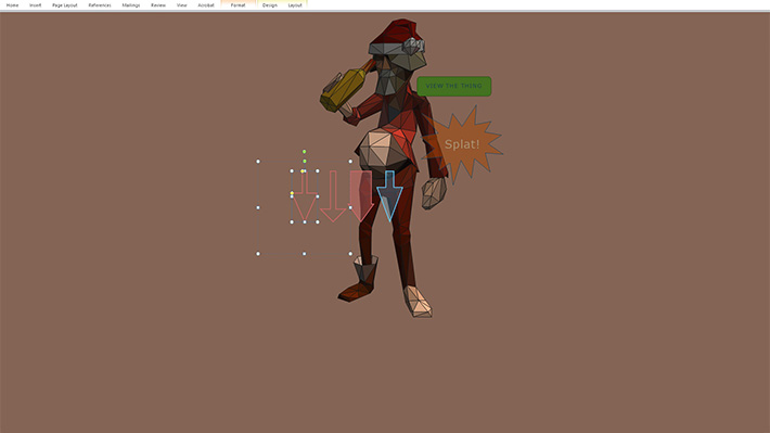 Same 3D santa test as above, this time within Word the arrow has handles and they work