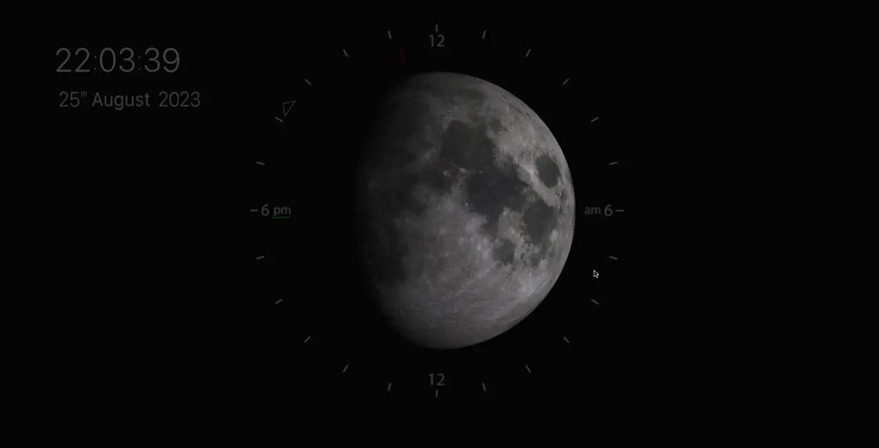 webGL moon clock build showing space warp mode