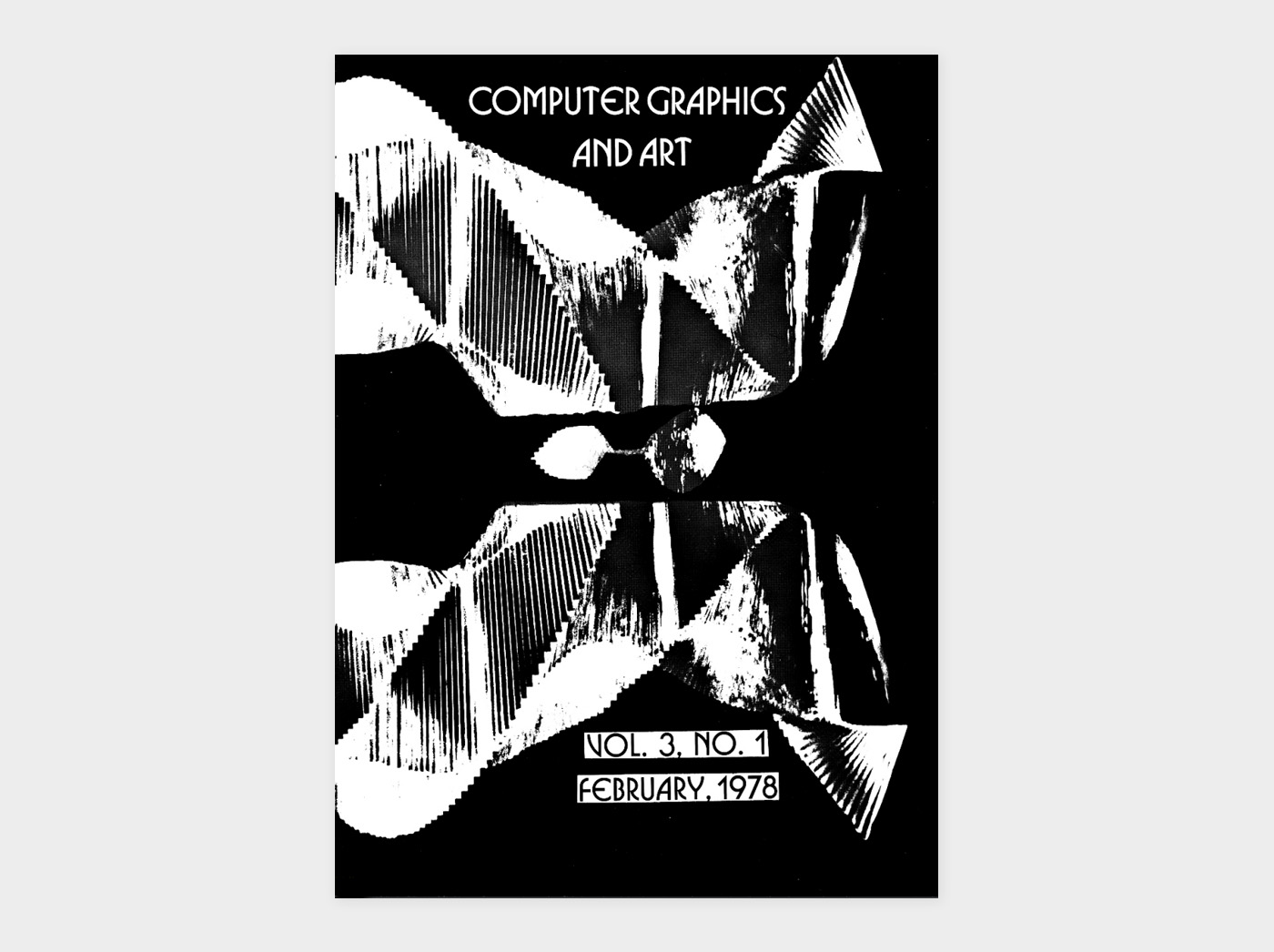 The 1978 cover of  Computer Graphics And Art, black background with white artwork