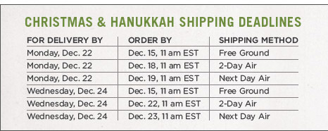 Holiday Shipping Deadlines