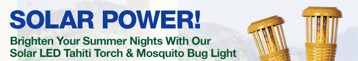 Solar Power! Brighten your summer nights with our Solar LED Tahiti Torch & Mosquito Bug Light